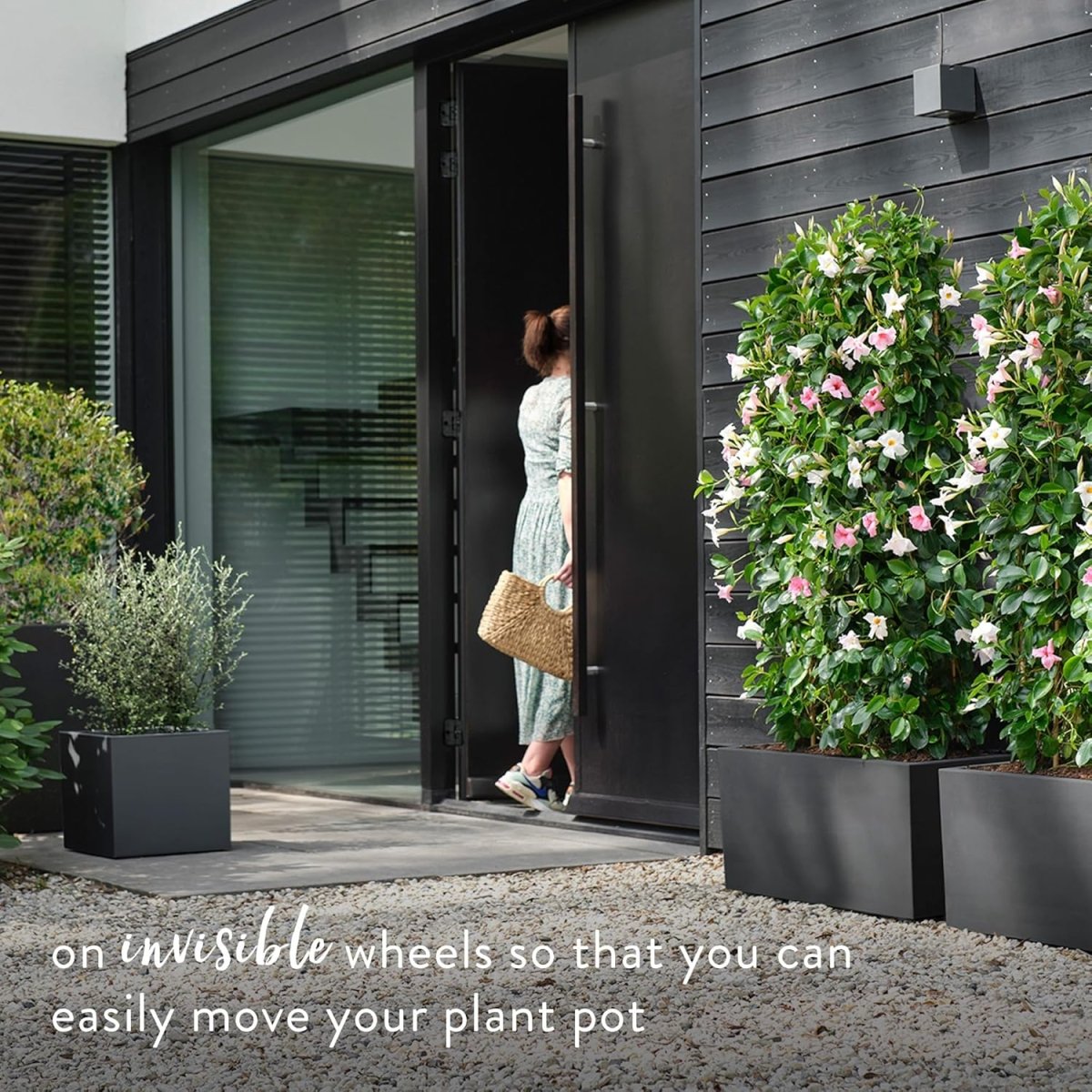 40cm Large Square Planter Indoor Outdoor Black Recycled Plastic - Kwikley