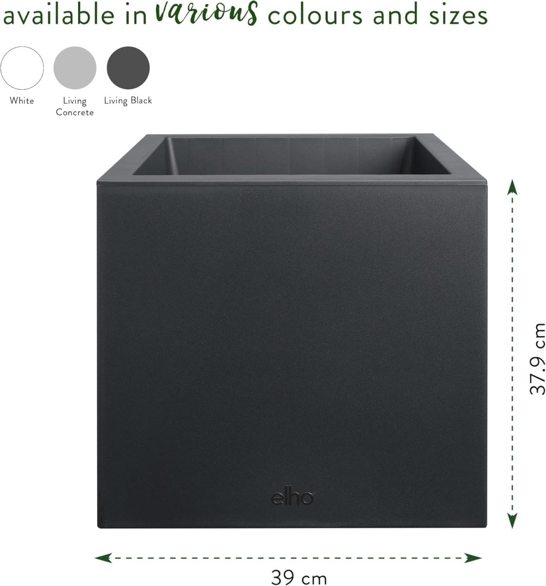 40cm Large Square Planter Indoor Outdoor Black Recycled Plastic - Kwikley