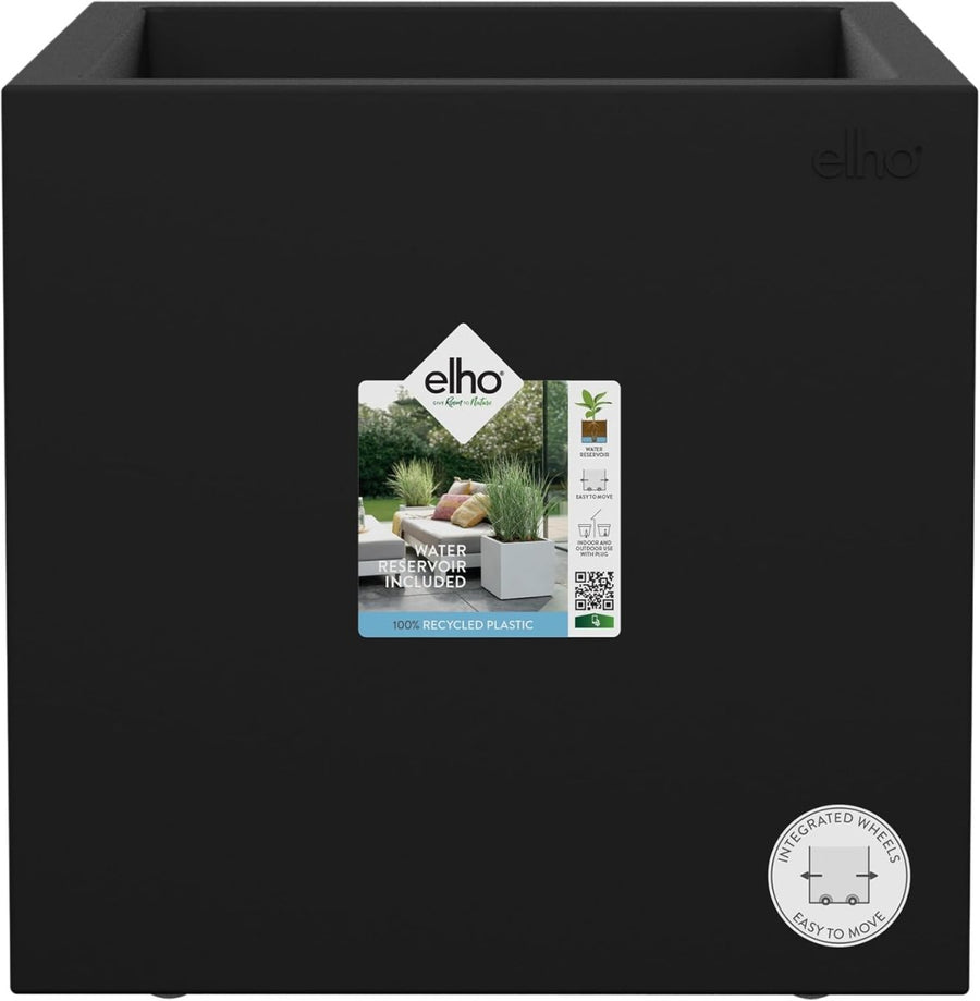 40cm Large Square Planter Indoor Outdoor Black Recycled Plastic - Kwikley