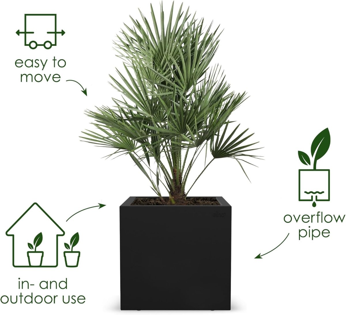 40cm Large Square Planter Indoor Outdoor Black Recycled Plastic - Kwikley