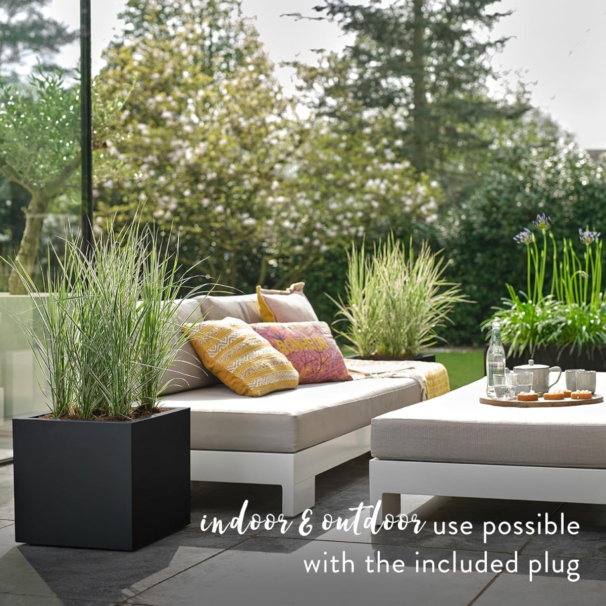 40cm Large Square Planter Indoor Outdoor Black Recycled Plastic - Kwikley