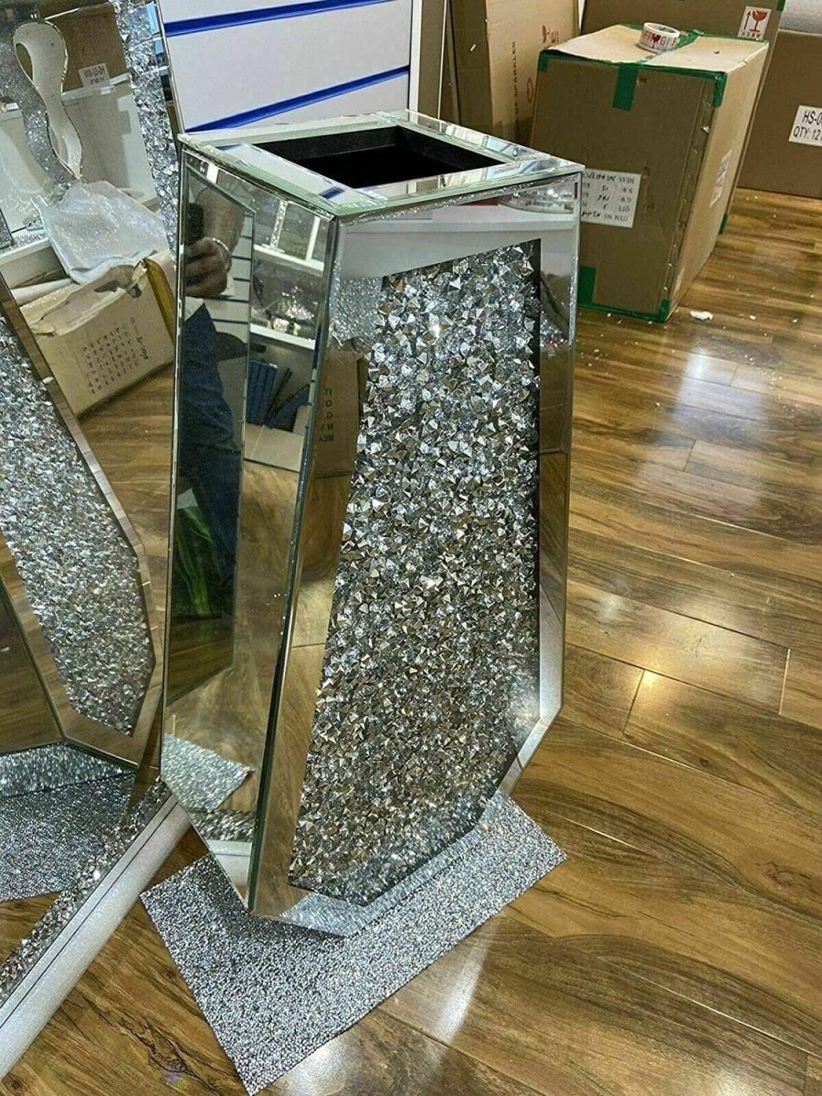 40cm Mirrored Diamond Crystal Floor Vase Silver Sparkle Luxury Home Decor - Kwikley