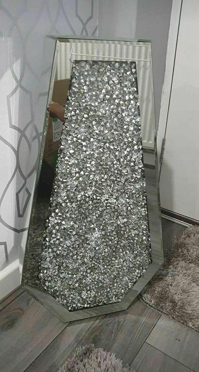 40cm Mirrored Diamond Crystal Floor Vase Silver Sparkle Luxury Home Decor - Kwikley