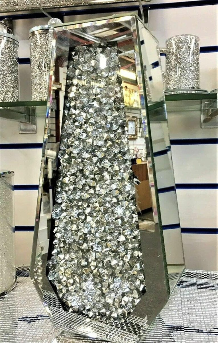 40cm Mirrored Diamond Crystal Floor Vase Silver Sparkle Luxury Home Decor - Kwikley