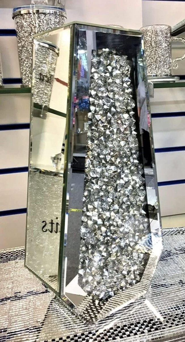 40cm Mirrored Diamond Crystal Floor Vase Silver Sparkle Luxury Home Decor - Kwikley