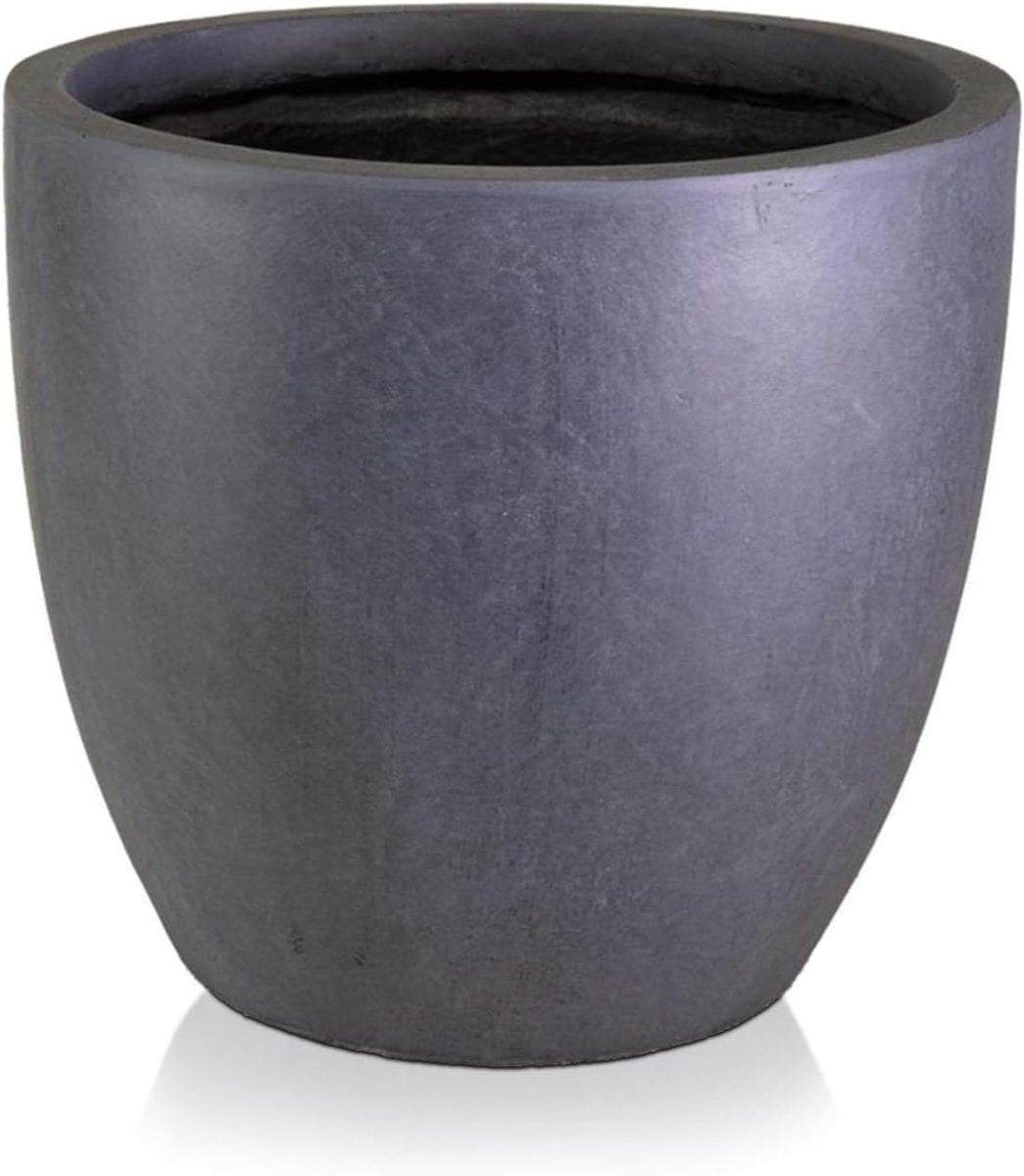 40cm Round Planter Dark Grey Stone Effect Outdoor Plant Pot - Kwikley