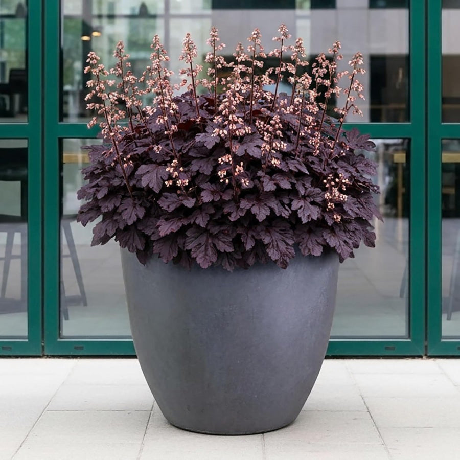 40cm Round Planter Dark Grey Stone Effect Outdoor Plant Pot - Kwikley