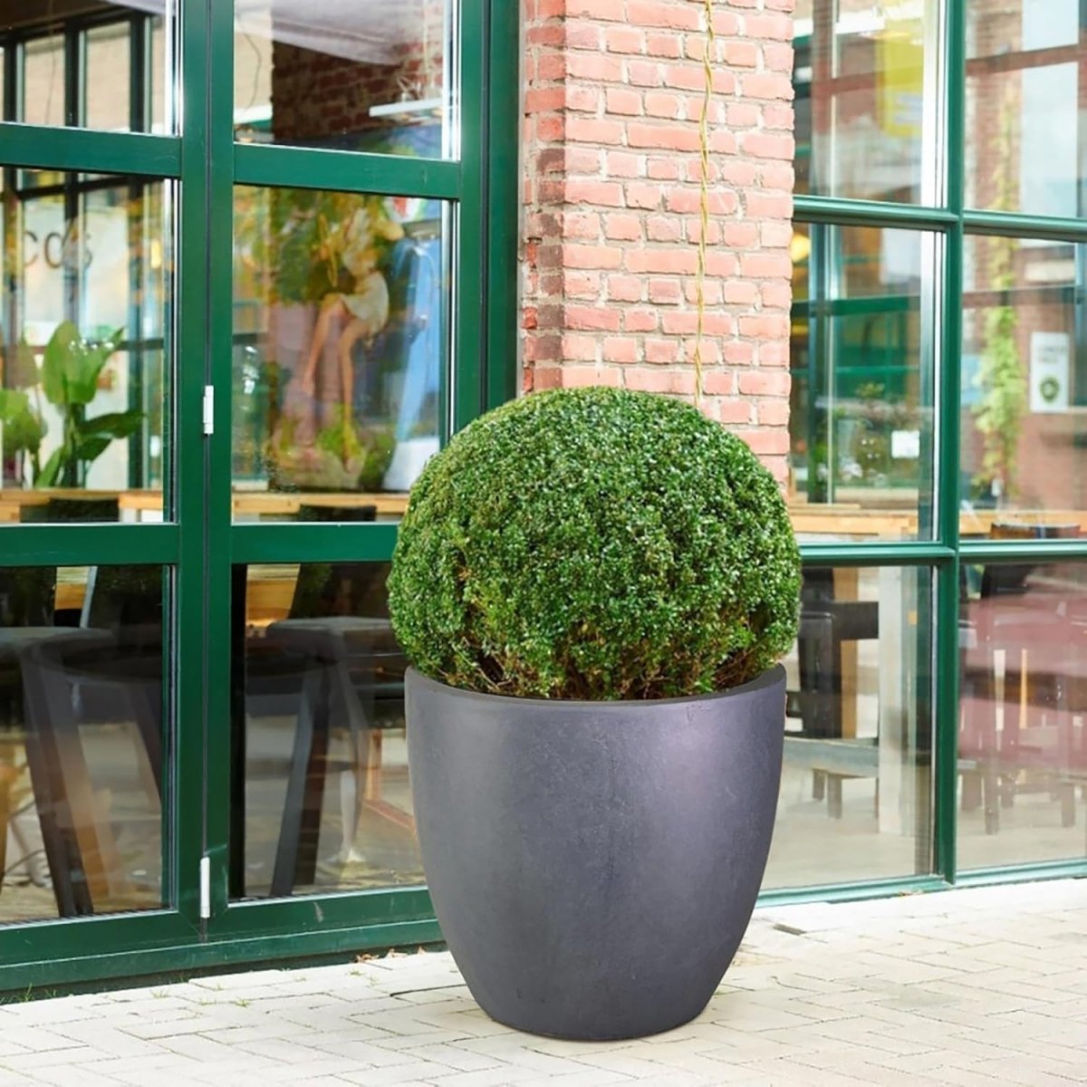 40cm Round Planter Dark Grey Stone Effect Outdoor Plant Pot - Kwikley