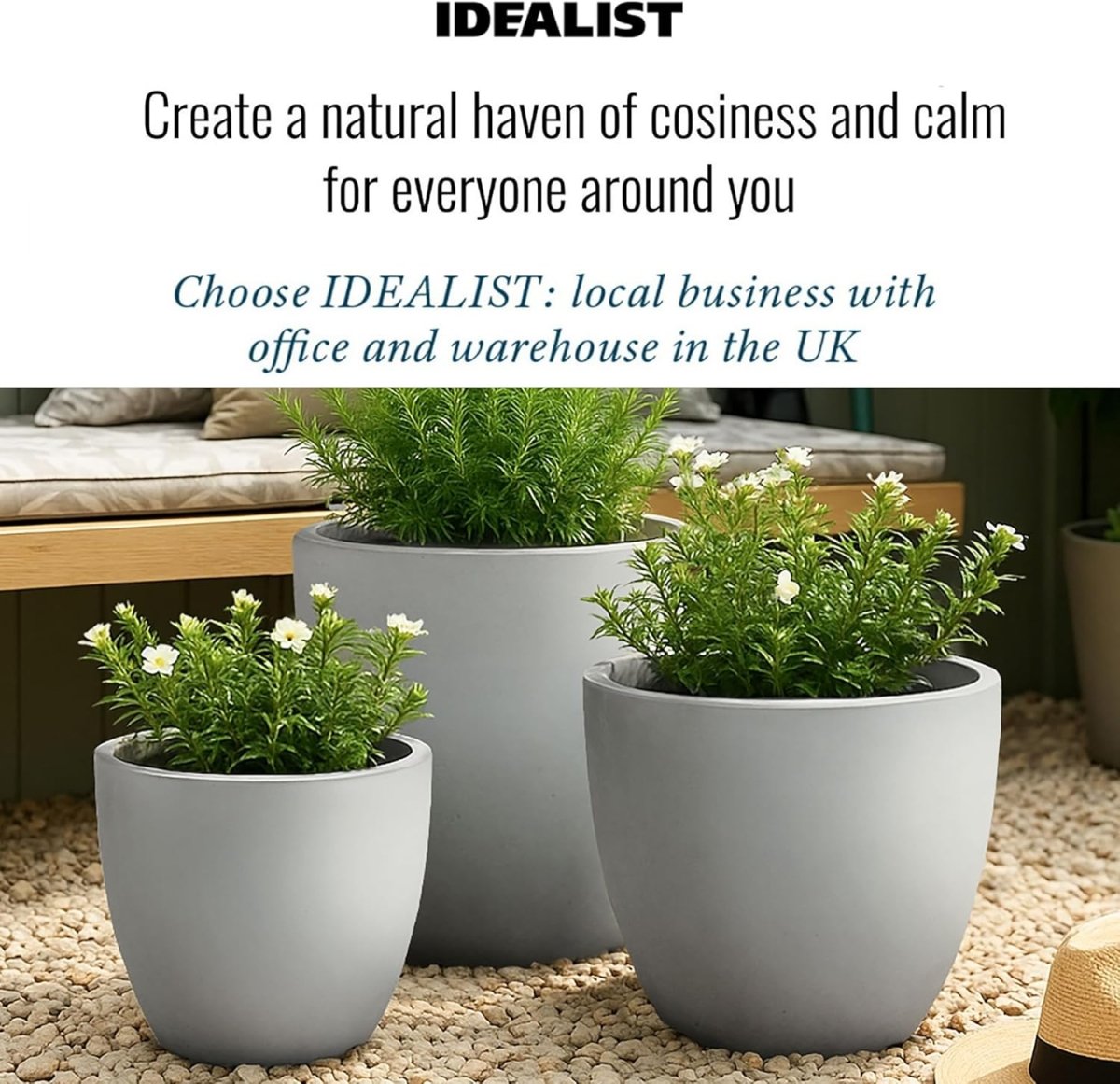 40cm Round Planter Grey Stone Effect Outdoor Plant Pot - Kwikley