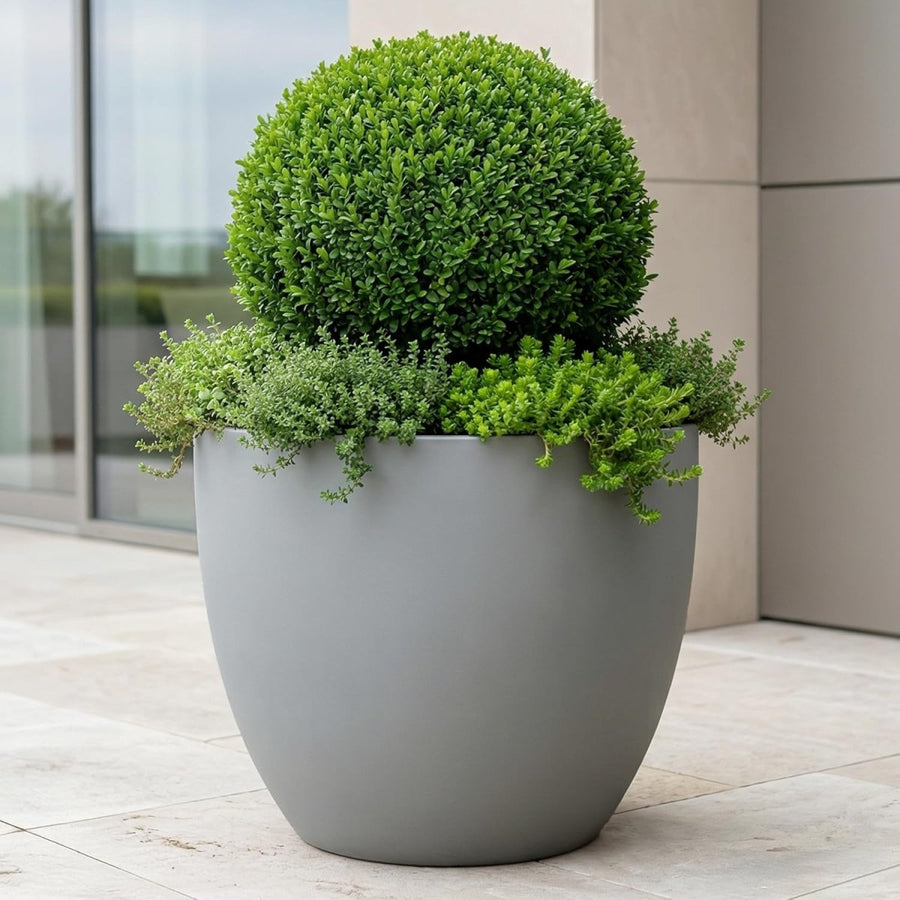 40cm Round Planter Grey Stone Effect Outdoor Plant Pot - Kwikley