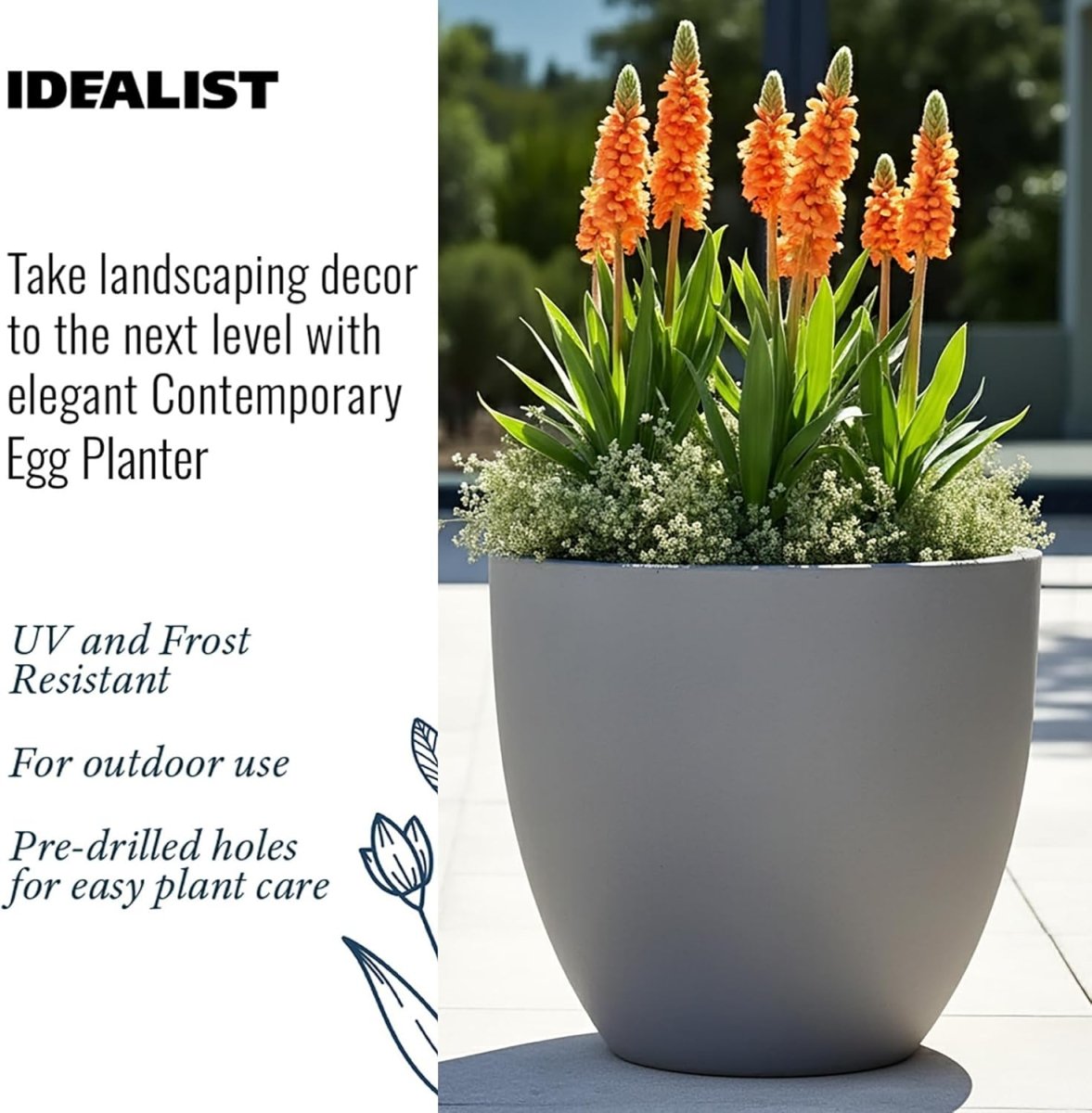 40cm Round Planter Grey Stone Effect Outdoor Plant Pot - Kwikley