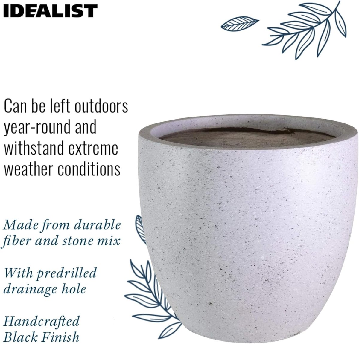 40cm Round Planter Speckled Grey Stone Effect Outdoor Pot - Kwikley