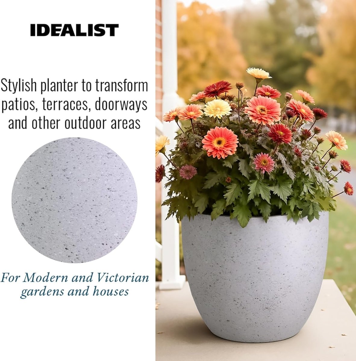 40cm Round Planter Speckled Grey Stone Effect Outdoor Pot - Kwikley