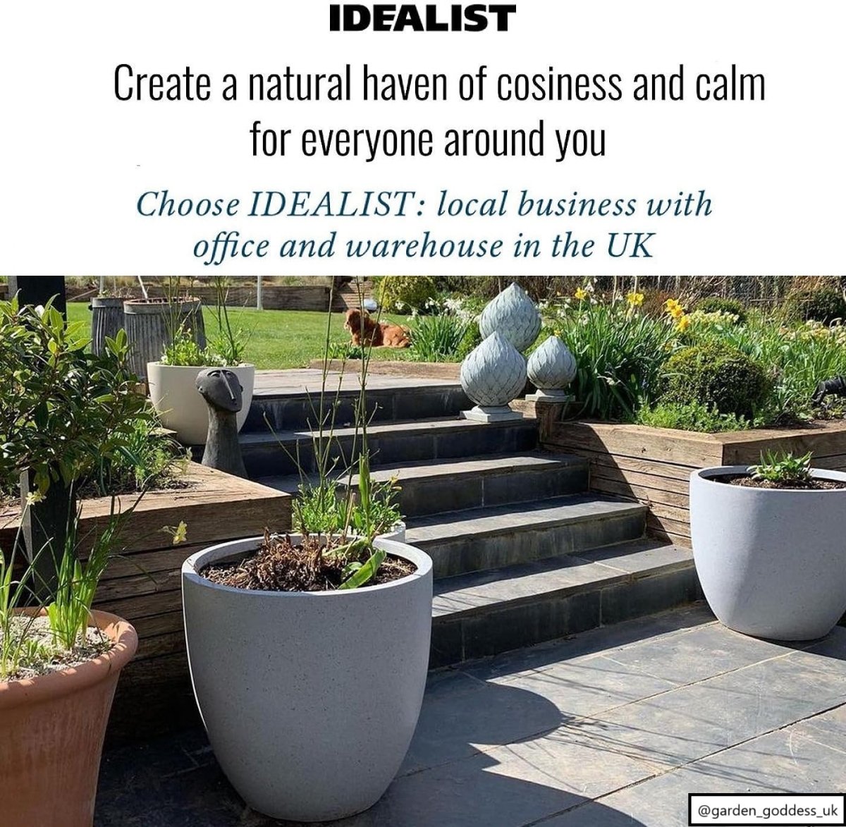40cm Round Planter Speckled Grey Stone Effect Outdoor Pot - Kwikley
