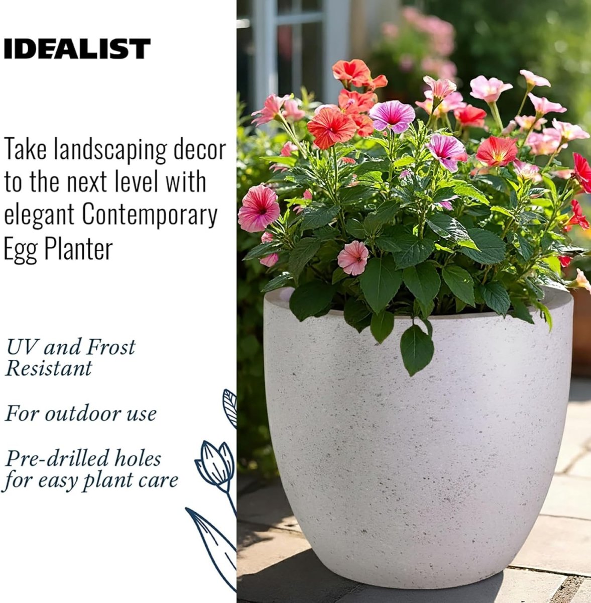 40cm Round Planter Speckled Grey Stone Effect Outdoor Pot - Kwikley