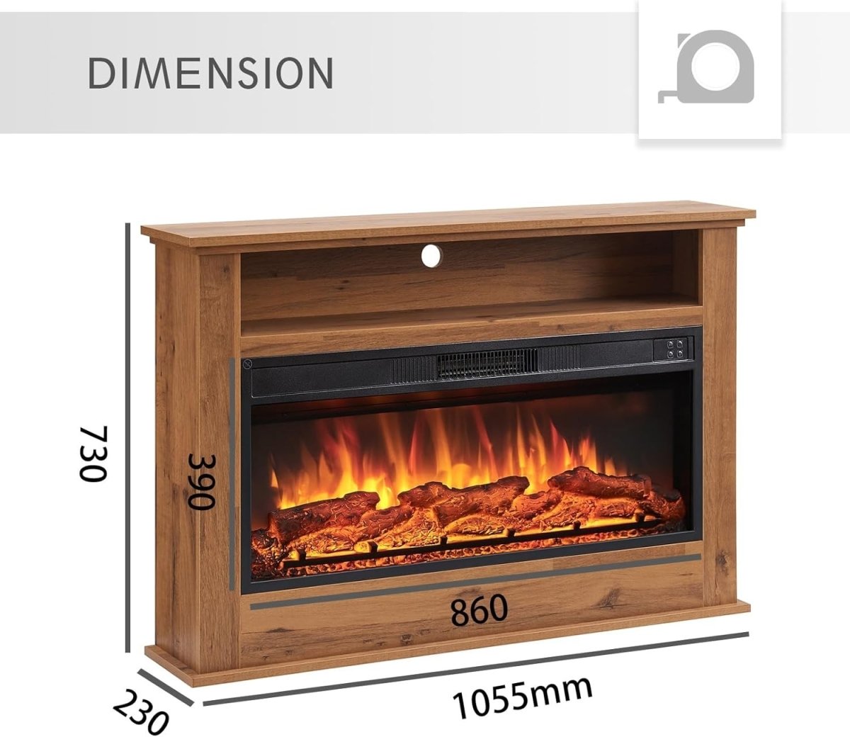 41" Electric Fireplace Heater Cabinet Oak LED Flame Effect TV Stand - Kwikley
