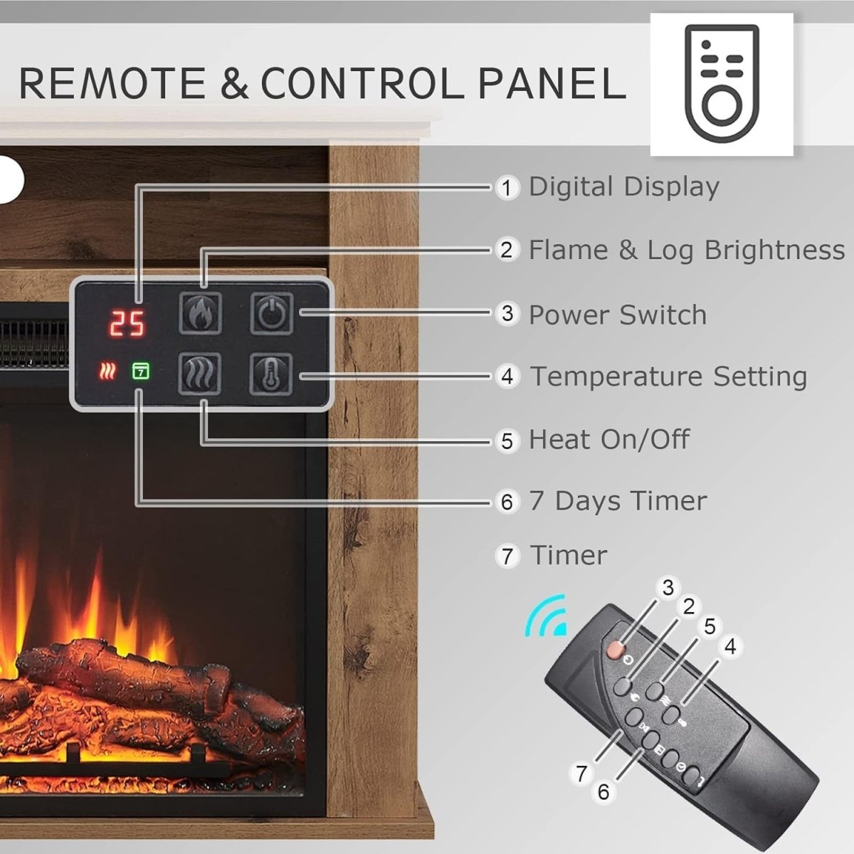 41" Electric Fireplace Heater Cabinet Oak LED Flame Effect TV Stand - Kwikley