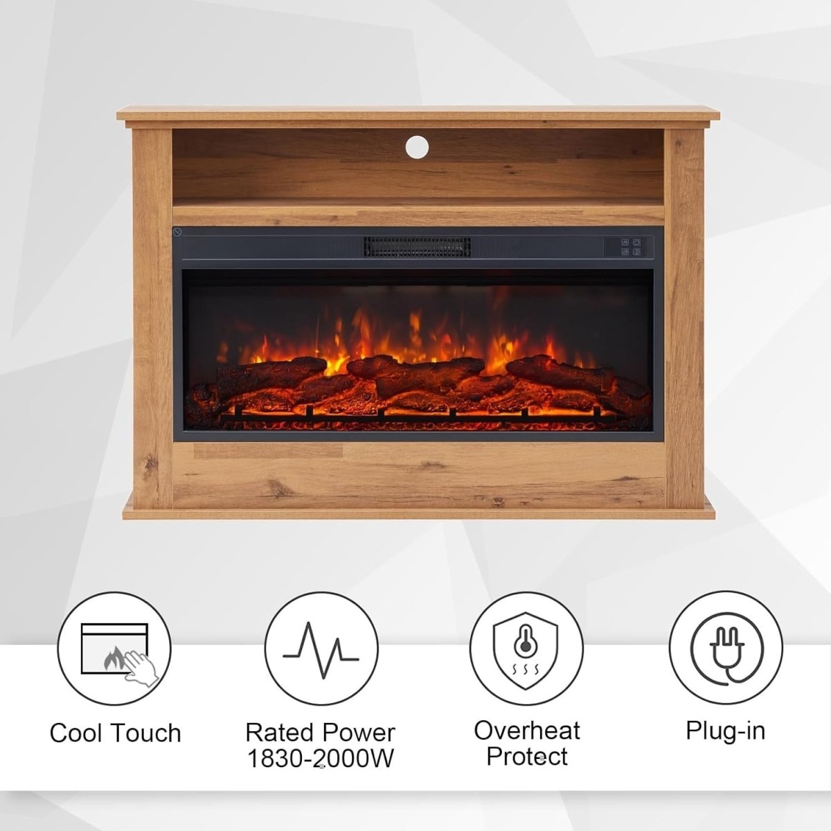 41" Electric Fireplace Heater Cabinet Oak LED Flame Effect TV Stand - Kwikley