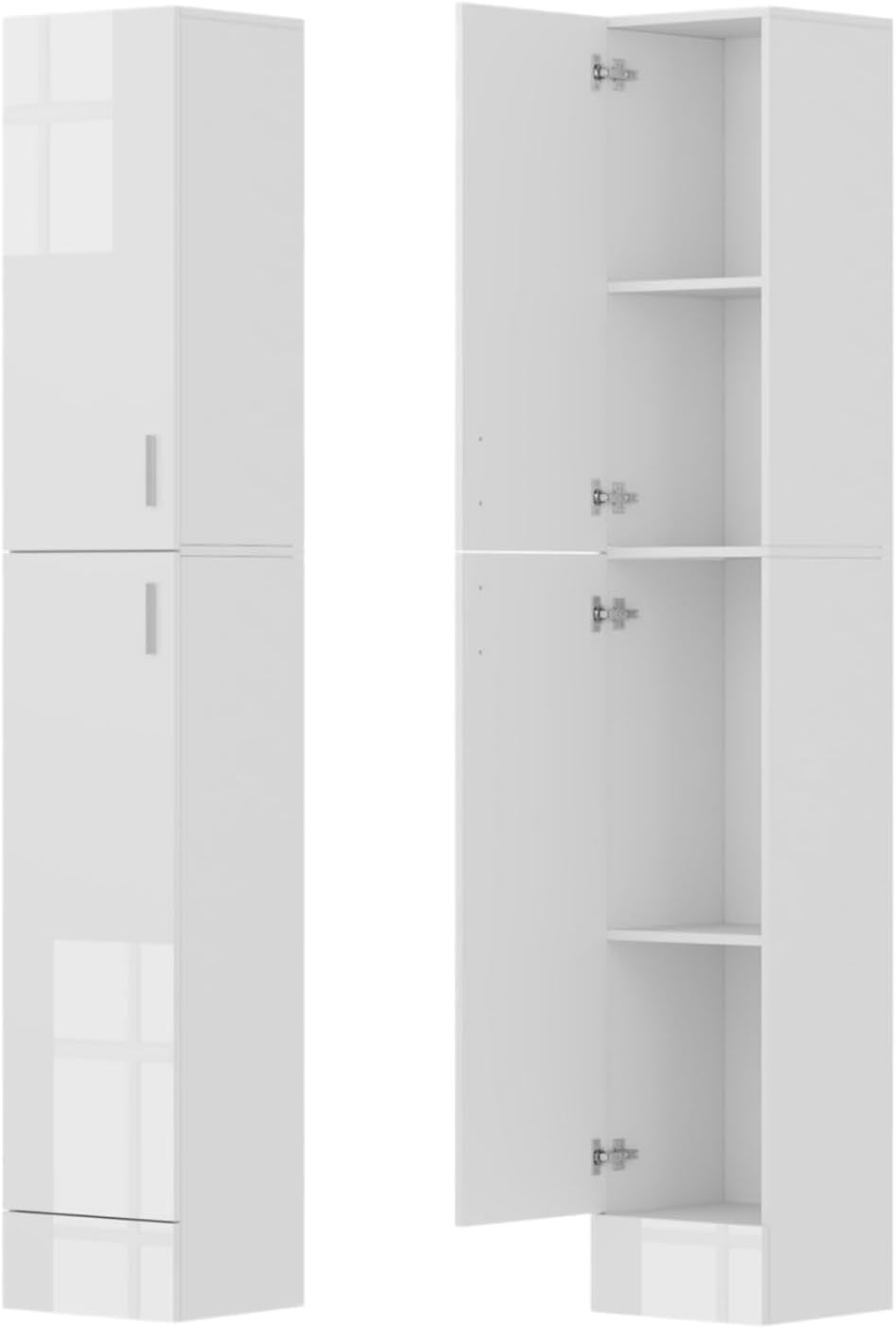 High Gloss Tall Bathroom Cabinet 2 Door 4 Shelf White 188cm