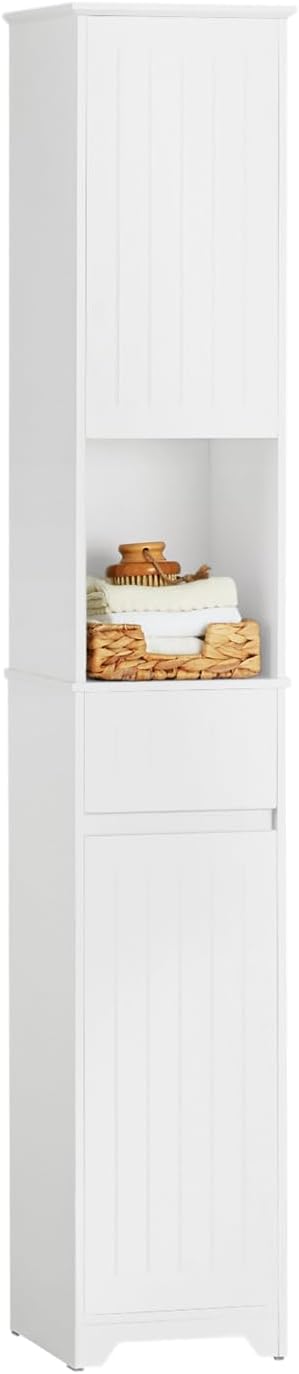 Slim Tall Bathroom Cabinet White Adjustable Shelf Unit