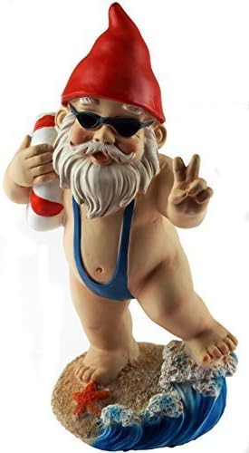 Funny Gnome Statue Mankini Life Ring Resin Garden Decor 15cm