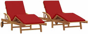 2 Pack Acacia Wood Sun Loungers Cushioned Red
