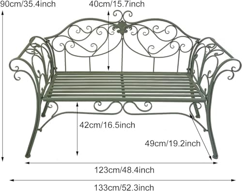 Retro Metal Garden Bench 2 Seater Outdoor Patio Park Seat Green