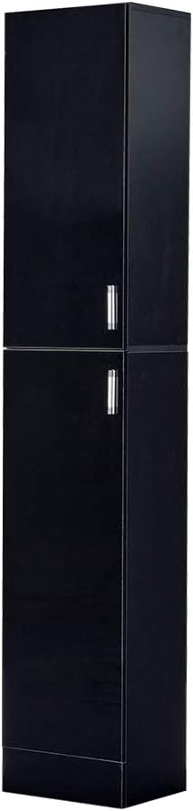 Tall Slim High Gloss Storage Cabinet Black Shelf Unit