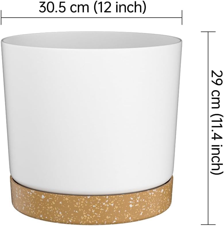 30cm Plant Pots Set 3 White Planters Drainage Saucer Indoor