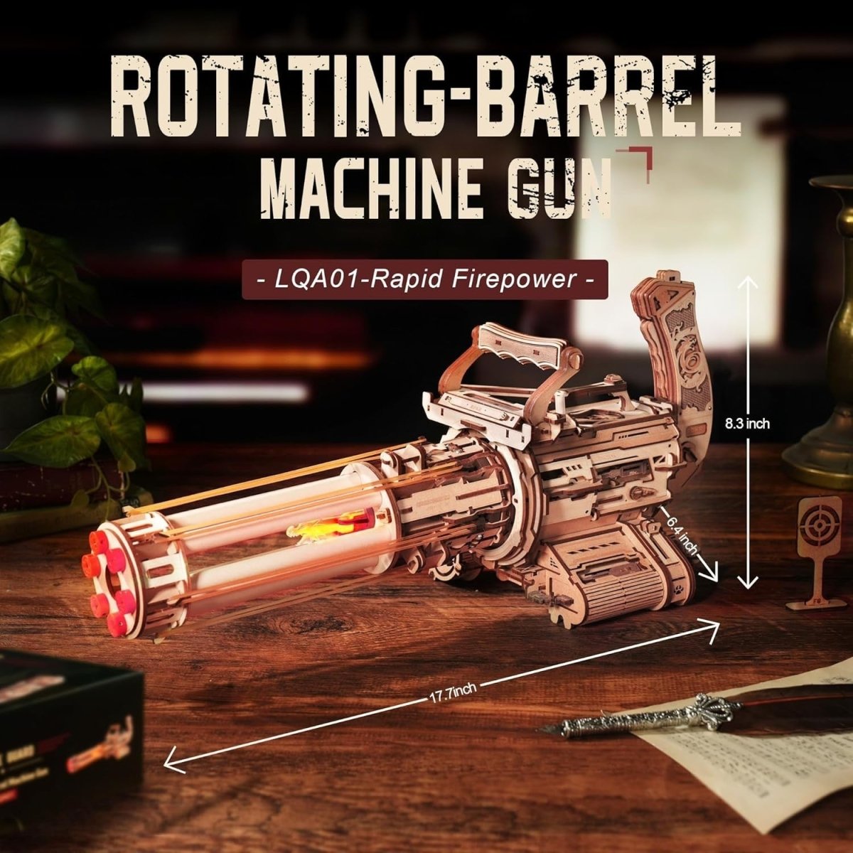 412pc Mechanical Rotating Barrel 3D Wooden Puzzle DIY Model Kit LED - Kwikley