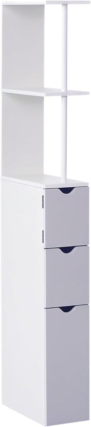Slim Tall Bathroom Storage Cabinet 2 Drawers Shelves White Grey