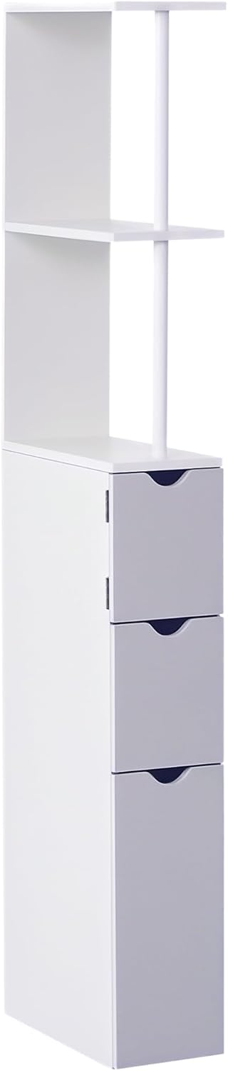 Slim Tall Bathroom Storage Cabinet 2 Drawers Shelves White Grey