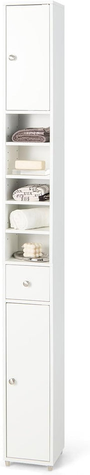 Tall Slim Storage Cabinet White Drawer Adjustable Shelf Unit