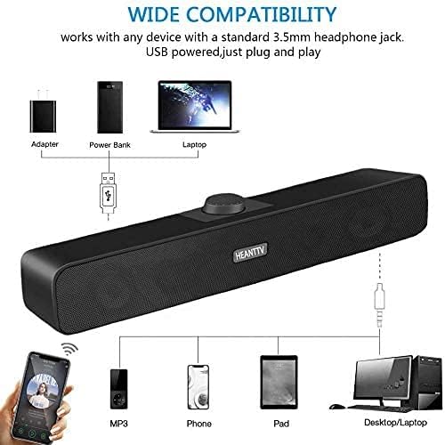 PC Soundbar Speakers USB Powered Stereo 3.5mm Desktop Audio