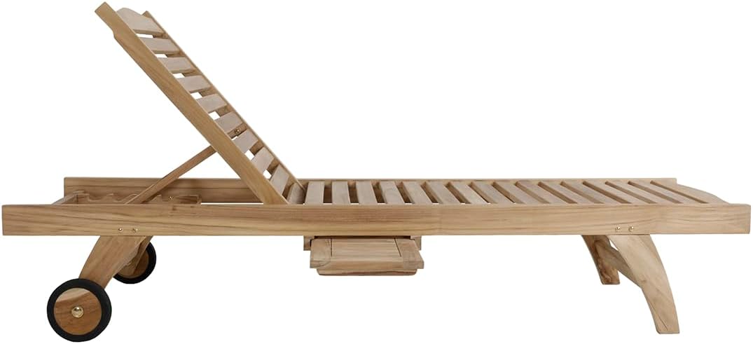 Teak Sun Lounger Wooden Recliner with Wheels Table