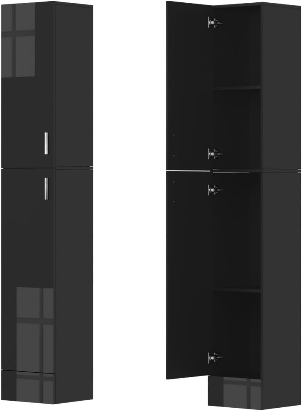 High Gloss Black Tall Bathroom Cabinet 2 Door 4 Shelf 188cm