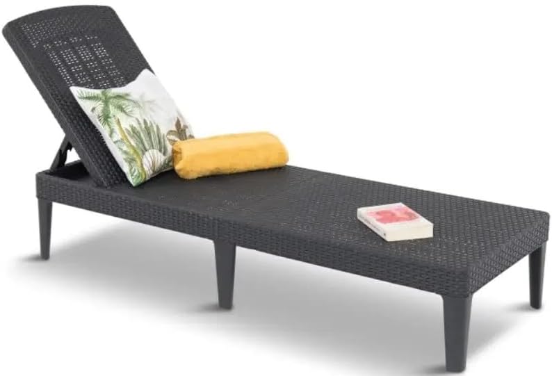 Rattan Style Garden Sun Lounger Adjustable Cushion Graphite