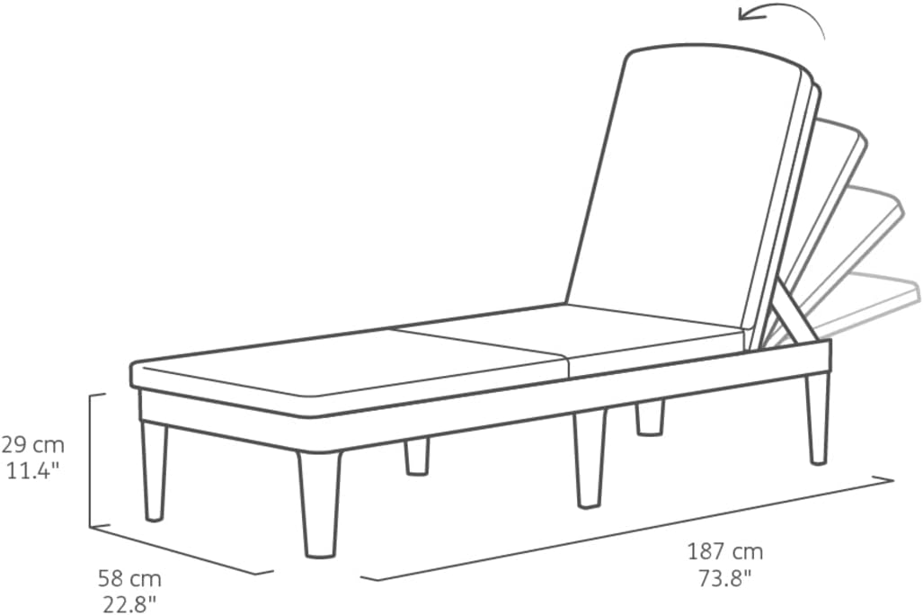 Folding Garden Sun Lounger Adjustable Backrest Cushion Grey