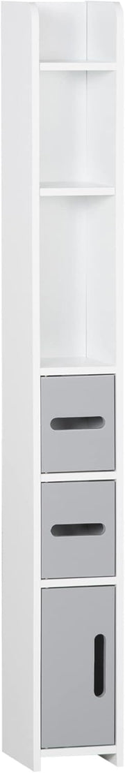 Slim Tall Bathroom Storage Cabinet 3 Doors Open Shelves Grey