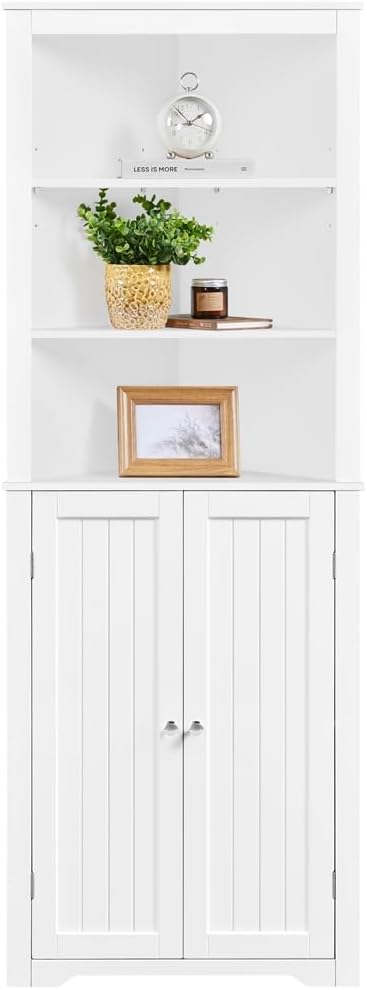 Tall Corner Bathroom Cabinet White Adjustable Shelf Unit