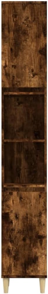 Tall Bathroom Cabinet 6 Compartment 2 Door Smoked Oak