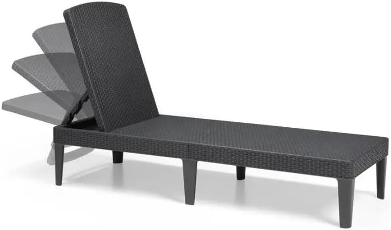 Rattan Style Garden Sun Lounger Adjustable Cushion Graphite