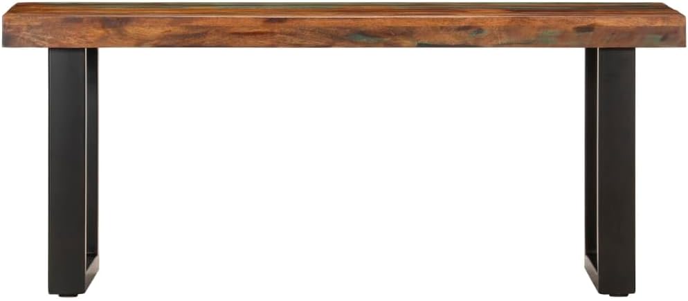 Industrial Wooden Bench 110cm Reclaimed Wood & Steel Entryway Seat