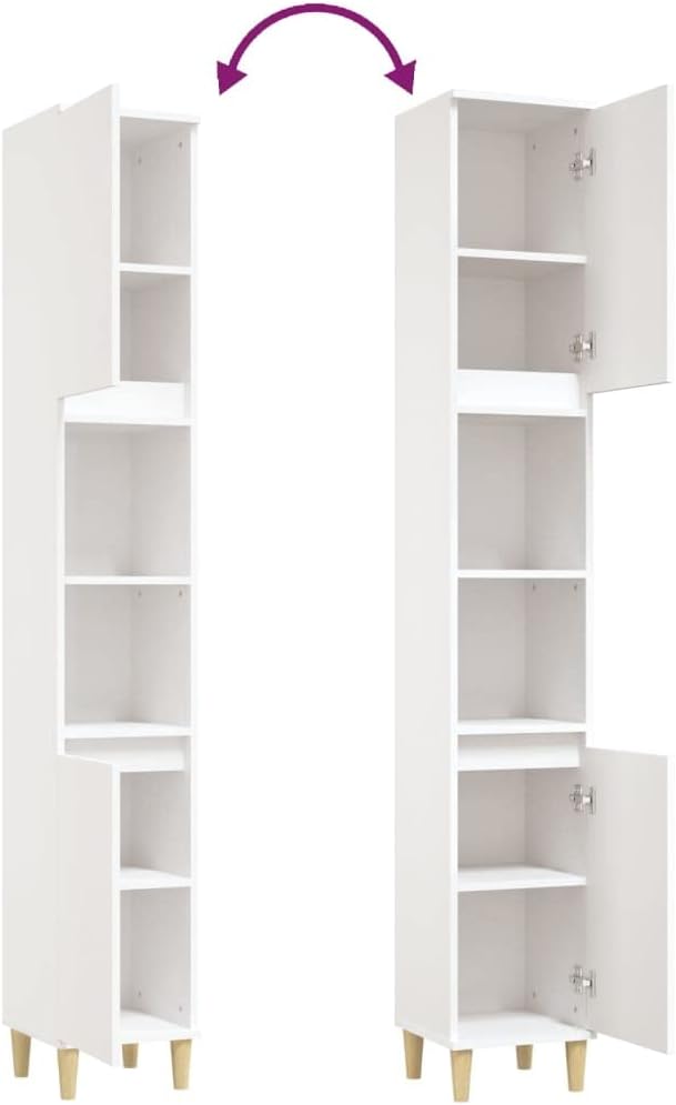 Tall Bathroom Cabinet 6 Compartment 2 Door Unit White
