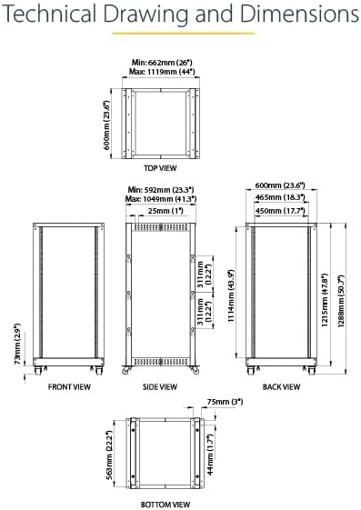 25U 4 Post Open Frame Server Rack Mobile Floor Mount