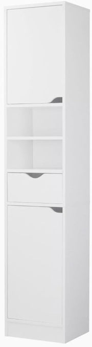 Tall Bathroom Storage Cabinet 8 Shelf Drawer Door Unit White