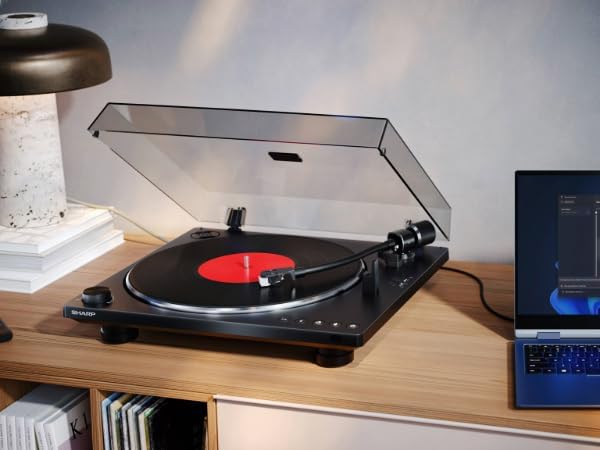 Automatic Turntable Record Player Bluetooth USB-C Preamp Black