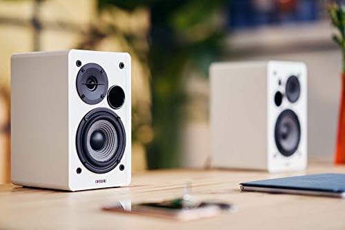 Active Bookshelf Speakers 42W Stereo Dual RCA Wood Cabinet White