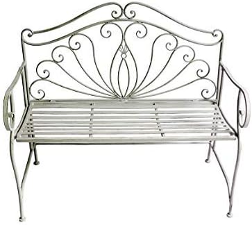 Vintage Metal Garden Bench Foldable Patio Seat Antique Grey