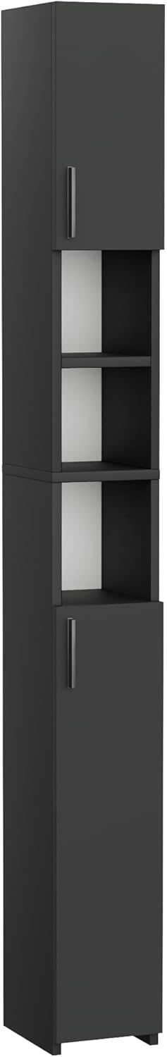 Slim Tall Bathroom Cabinet Black 2 Door Shelf Unit